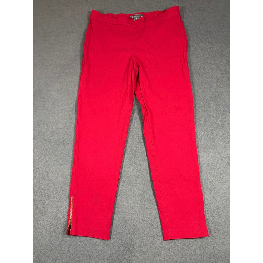 89th & Madison Pants Womens Large Red Ankle Zip Pull On Stretch Career Trousers